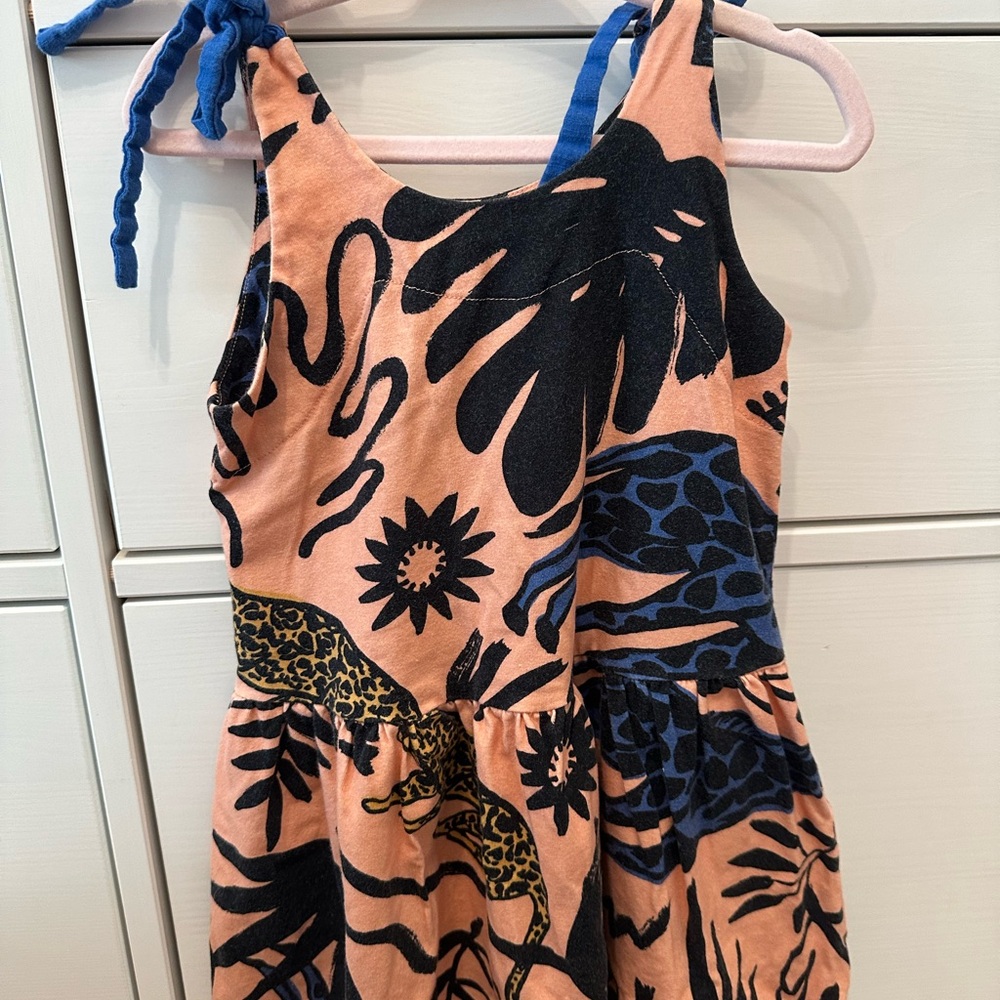 Fabula Kids Dress - Peach with Blue and Black Animal Print (Farm Rio for kids) - Picture 2 of 3